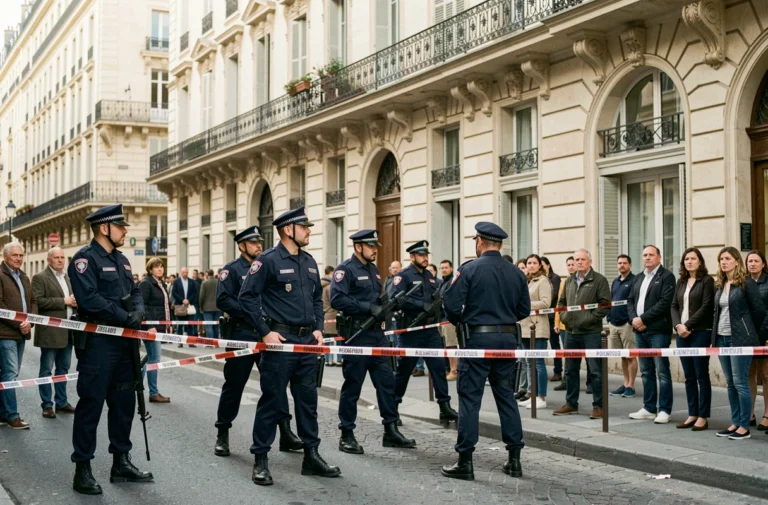 Policiers formant un périmètre de sécurité dans une rue de Cannes lors d'une alerte à la bombe