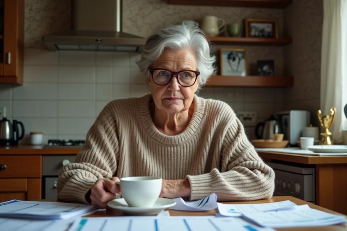 Mère organisatrice planifiant les compétitions de son enfant athlète depuis la cuisine familiale