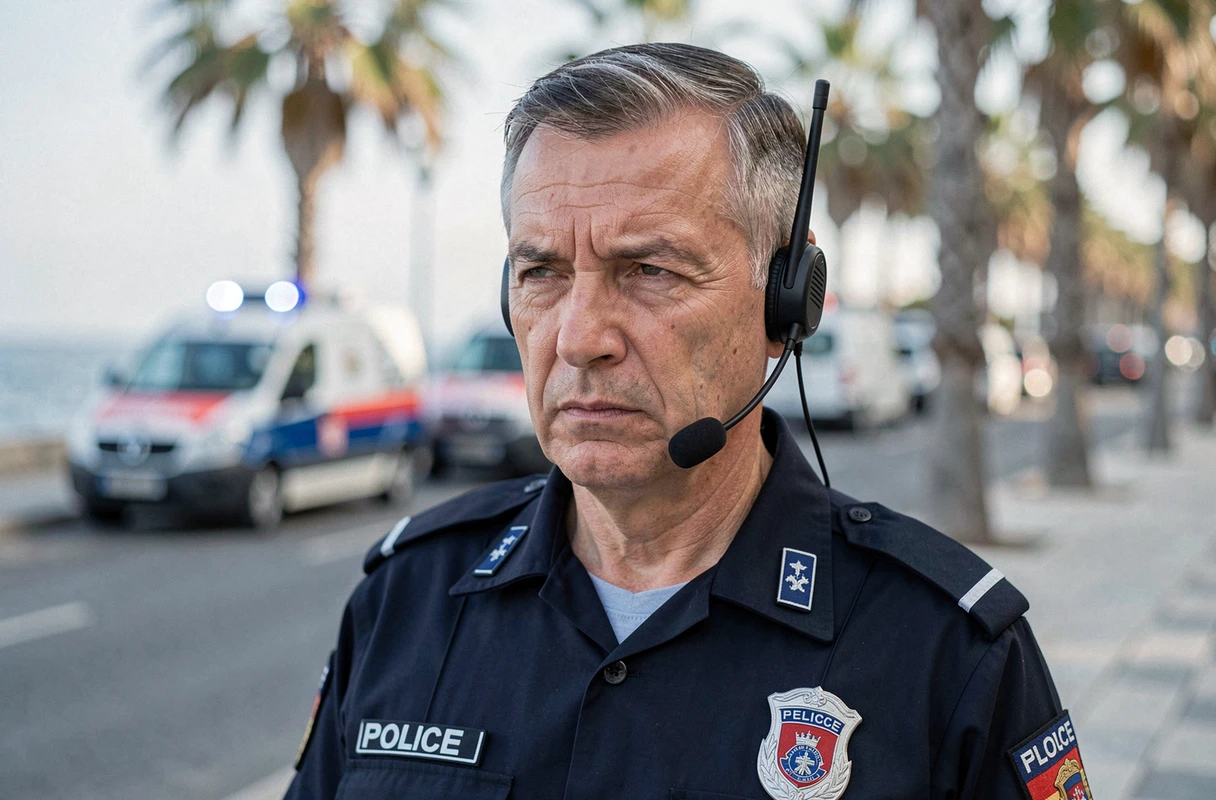 Portrait d'un officier de police lors de la gestion de l'alerte à la bombe à Cannes
