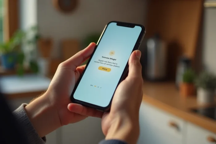 Gros plan sur un smartphone affichant une erreur technique sur l'application mobile de la Caisse d'Épargne